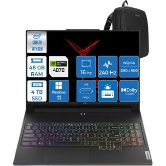 Lenovo Legion Pro 5 883DF00ALTR05 Harici GeForce RTX 4070 Intel Core i9 14900HX 48 GB Ram 4 TB SSD 16 inç QHD+ Windows 11 Pro Gaming Laptop + Zetta Çanta