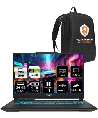 MSI Cyborg 15 A13VF-895XTR Harici GeForce RTX 4060 Intel Core i5 13420H 24 GB Ram 4 TB SSD 15.6 inç Full HD Windows 11 Home Gaming Laptop + PER4 Çanta