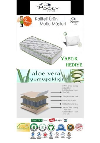 Pooly Aloe Vera Dikdörtgen Sünger Ortopedik 60x120 cm Beşik Yatağı
