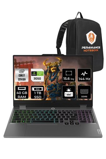 Lenovo LOQ 83DV00G5TR Harici GeForce RTX 3050 Intel Core i7 13650HX 40 GB Ram 1 TB SSD 15.6 inç Full HD Freedos Gaming Laptop + PER4 Çanta