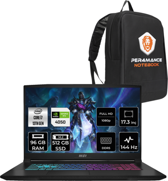 MSI Katana 17 B13VEK1036XTRP337 Harici GeForce RTX 4070 Intel Core i7 13620H 96 GB Ram 512 GB SSD 17.3 inç Full HD Freedos Gaming Laptop + PER4 Çanta