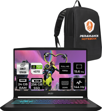 MSI Katana 15 B13VGK2023XTRP311 Harici GeForce RTX 4070 Intel Core i7 13620H 24 GB Ram 256 GB SSD 15.6 inç Full HD Freedos Gaming Laptop + PER4 Çanta