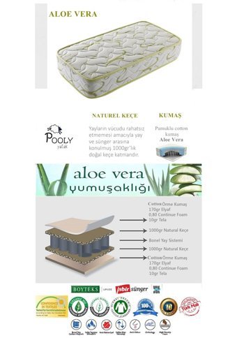 Pooly Aloe Vera Dikdörtgen Sünger Ortopedik 70x130 cm Beşik Yatağı