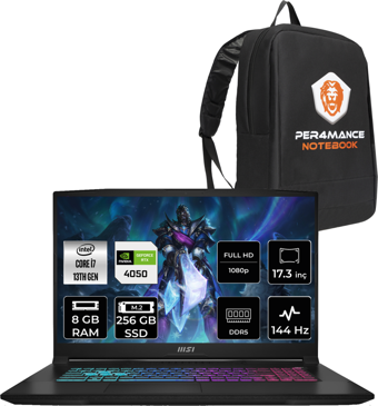 MSI Katana 17 B13VEK1036XTRP301 Harici GeForce RTX 4070 Intel Core i7 13620H 8 GB Ram 256 GB SSD 17.3 inç Full HD Freedos Gaming Laptop + PER4 Çanta