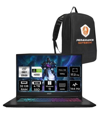 MSI Katana 17 B13VEK-1036XTR Harici GeForce RTX 4050 Intel Core i7 13620H 32 GB Ram 4 TB SSD 17.3 inç Full HD Windows 11 Pro Gaming Laptop + PER4 Çanta