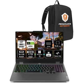 Lenovo LOQ 83GS007WTRP390 Harici GeForce RTX 4050 Intel Core i5 12450HX 16 GB Ram 4 TB SSD 15.6 inç Full HD Windows 11 Pro Gaming Laptop + PER4 Çanta