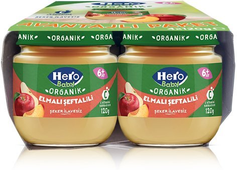 Hero Baby Laktozsuz Tahılsız Glutensiz Organik Şeftali-Elma 6. Aydan İtibaren Kavanoz Maması 36x120 gr