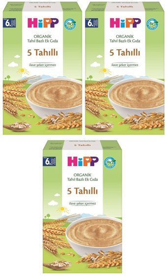Hipp 5 Tahıllı Laktozsuz Organik 4. Aydan İtibaren Kaşık Maması 3x200 gr