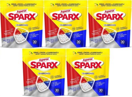 Asperox Hepsi 1 Arada Limon Sirke Tablet Bulaşık Makinesi Deterjanı 5x30 Adet