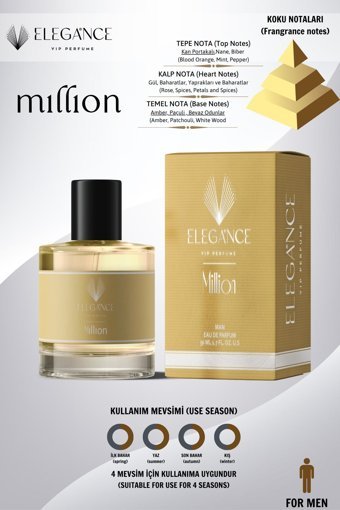 Elegance Vip Perfume Million EDP Amber-Baharatlı-Odunsu Erkek Parfüm 50 ml