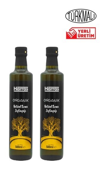 Harras Organik Yüksek Polifenollü Soğuk Sıkım Erken Hasat Taş Baskı Cam Sızma Zeytinyağı 500 ml