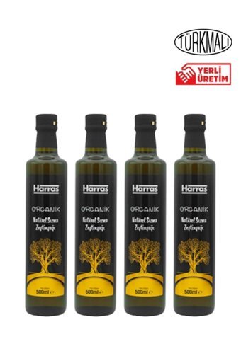 Harras Organik Yüksek Polifenollü Soğuk Sıkım Erken Hasat Taş Baskı Cam Sızma Zeytinyağı 4x500 ml