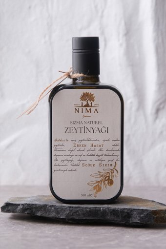 Nima Gurme Organik Filtresiz Yüksek Polifenollü Soğuk Sıkım Erken Hasat Taş Baskı Cam Sızma Zeytinyağı 500 ml