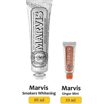 Marvis Smokers Whitening Mint Naneli Florürlü Diş Macunu 85 ml + Ginger Mint Diş Macunu 10 ml