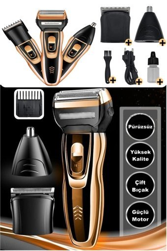 Yopigo YP-2020 Saç Sakal Burun 3 Başlıklı Çok Amaçlı Sinekkaydı Kuru Tıraş Makinesi