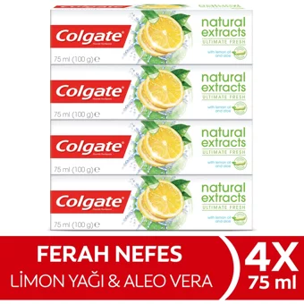 Colgate Natural Extract Limon Aloe Veralı Limonlu Florürlü Diş Macunu 4x75 ml