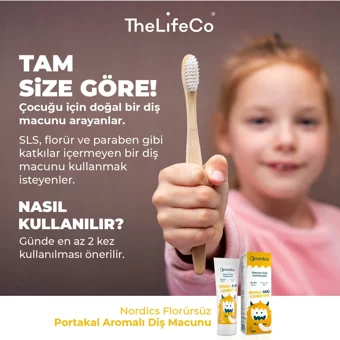 TheLifeCo Nordics Portakal Mandalina Organik Florürsüz 0-4 Yaş Çocuk Diş Macunu 50 ml