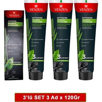Venzen Beyazlatıcı Bambu Kömürü Organik Florürlü Diş Macunu 3x120 gr