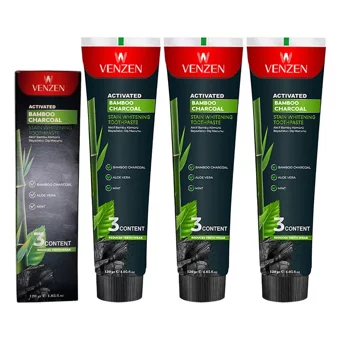Venzen Beyazlatıcı Bambu Kömürü Organik Florürlü Diş Macunu 3x120 gr