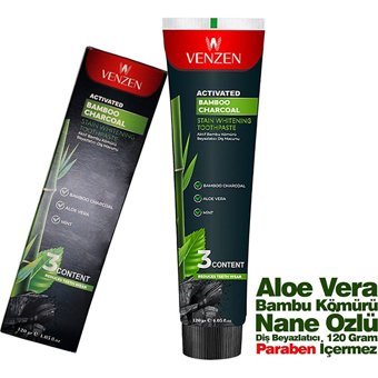 Venzen Beyazlatıcı Bambu Kömürü Organik Florürlü Diş Macunu 3x120 gr