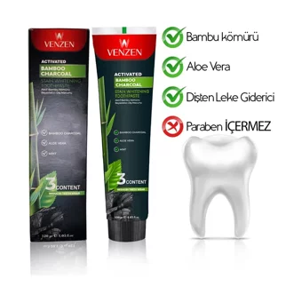 Venzen Beyazlatıcı Bambu Kömürü Organik Florürlü Diş Macunu 3x120 gr