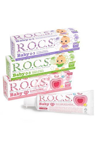 R.O.C.S. Elma Püresi Papatya Özlü ve Ihlamur Özlü Organik Florürsüz 0-3 Yaş Çocuk Diş Macunu 3x45 gr