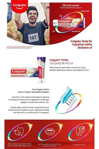 Colgate Total Gelişmiş Beyazlık Naneli Florürlü Diş Macunu 4x150 ml