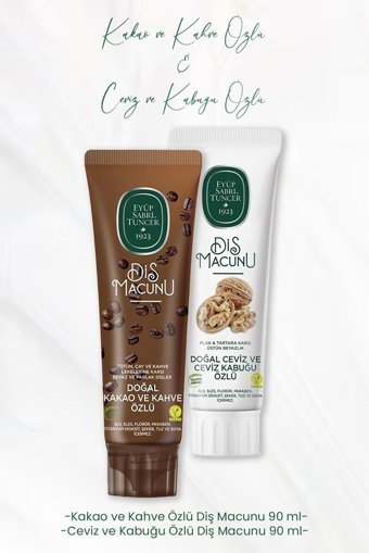 Eyüp Sabri Tuncer Kakao Kahve Özlü Organik Florürsüz Diş Macunu 90 ml + Ceviz Özlü Diş Macunu 90 ml