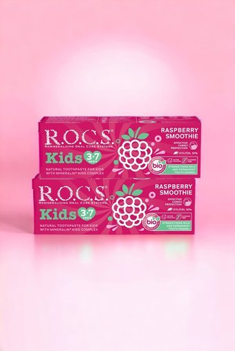 R.O.C.S. Ahududu Smoothie Organik Florürsüz 3-7 Yaş Çocuk Diş Macunu 2x45 gr