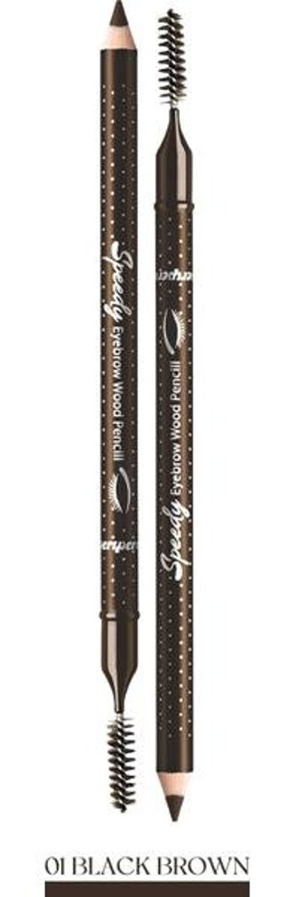 Peripera Speedy Eyebrow Wood 01 Asansörsüz Çift Taraflı Fırçalı Orta-İnce Uçlu Kaş Kalemi Black Brown