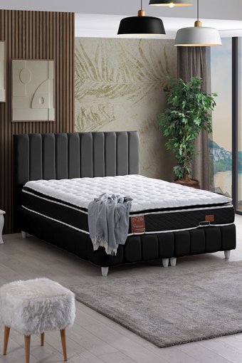 Setay Narva 140x190 cm Ayrılabilen Başlıklı Çift Kişilik Sandıklı Baza Siyah