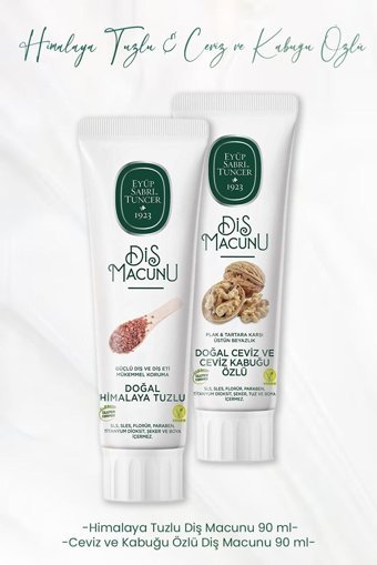 Eyüp Sabri Tuncer Himalaya Tuzlu Organik Florürsüz Diş Macunu 90 ml + Ceviz Kabuğu Özlü Diş Macunu 90 ml