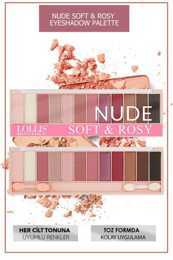 Lollis Nude Soft & Rosy Toz Işıltılı - Mat Far Paleti