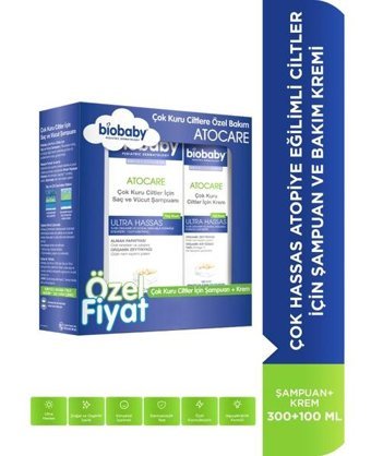 Biobaby Atocare Hipoalerjenik Atopik Ciltler İçin Bebek Şampuanı 300 ml + Cilt Kremi 100 ml