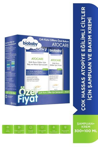 Biobaby Atocare Hipoalerjenik Atopik Ciltler İçin Bebek Şampuanı 300 ml + Cilt Kremi 100 ml