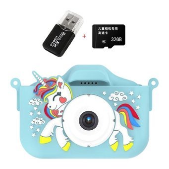 Tuomeng Sevimli Unicorn Mini Full HD Kompakt Dijital Fotoğraf Makinesi Mavi