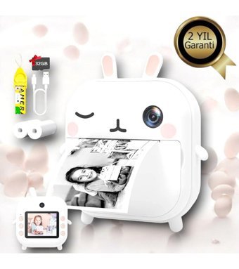 Ucuztekno Sevimli Tavşan Mini Full HD Kompakt Dijital Fotoğraf Makinesi Beyaz