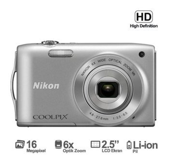Nikon Coolpix S3300 Full HD Kompakt Dijital Fotoğraf Makinesi Gümüş