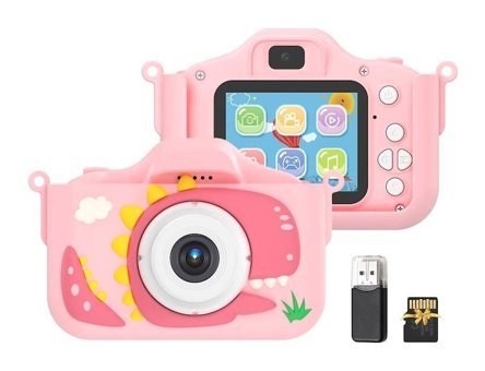 Vkemall 2 inç Sevimli Dinozor Mini Full HD Kompakt Dijital Fotoğraf Makinesi Pembe