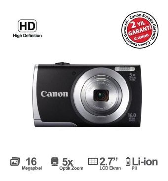 Canon Powershot A2500 4K Kompakt Dijital Fotoğraf Makinesi Siyah