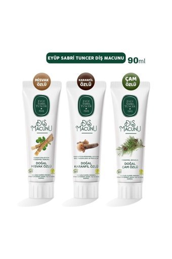 Eyüp Sabri Tuncer Misvak Organik Florürsüz Diş Macunu 90 ml + Karanfilli Diş Macunu 90 ml + Çam Özlü 90 ml