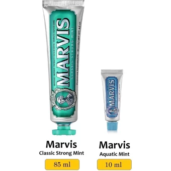 Marvis Classic Strong Mint Naneli Florürlü Diş Macunu 85 ml + Aquatic Mint Diş Macunu 10 ml