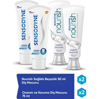 Sensodyne Florürlü Diş Macunu 2x50 ml + Nourish Sağlıklı Beyazlık Diş Macunu 2x75 ml