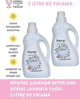 Baproy Bitkisel Doğal Lavanta Yağlı Renkliler İçin 50 Yıkama Sıvı Deterjan 2x1 lt
