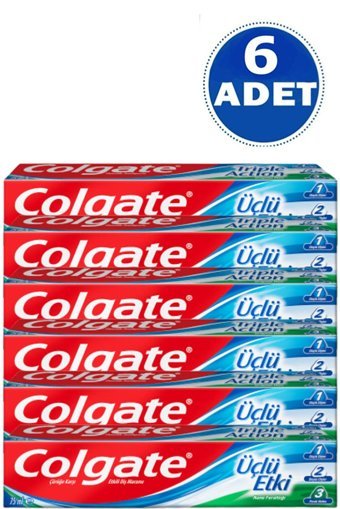 Colgate Üçlü Etki Naneli Florürlü Diş Macunu 6x75 ml