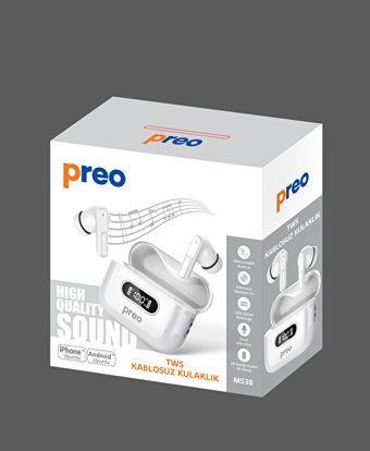 Preo Ms38 Android & iOS Uyumlu 5.4 Silikonlu Kablosuz Kulak İçi Bluetooth Kulaklık Beyaz