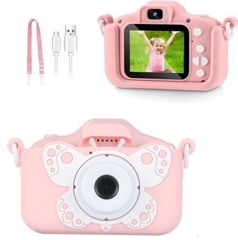 Cankypu Mini Full HD Kelebek Kompakt Çocuk Dijital Fotoğraf Makinesi Pembe