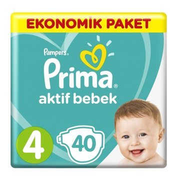 Prima Ekonomik Paket 4 Numara Yıkanabilir Göbek Oyuntulu Göbek Oyuntulu Cırtlı Bebek Bezi 40'lı