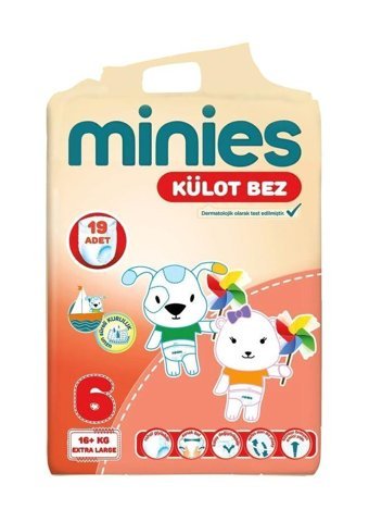 Minies Extra Large 6 Numara Yıkanabilir Göbek Oyuntulu Göbek Oyuntulu Külot Bebek Bezi 19'lu
