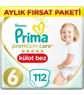 Prima Aylık Fırsat Paketi 6 Numara Yıkanabilir Göbek Oyuntulu Göbek Oyuntulu Külot Bebek Bezi 112'li